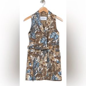 Salvatore Ferragamo Tropical Print Sleeveless Belted Shirtdress